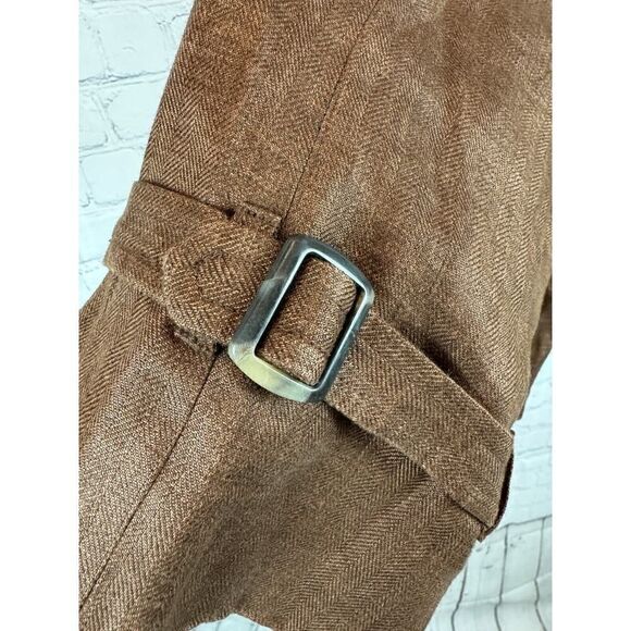 JONES NEW YORK linen brown solid herringbone open front jacket blazer size 12 - Picture 7 of 9